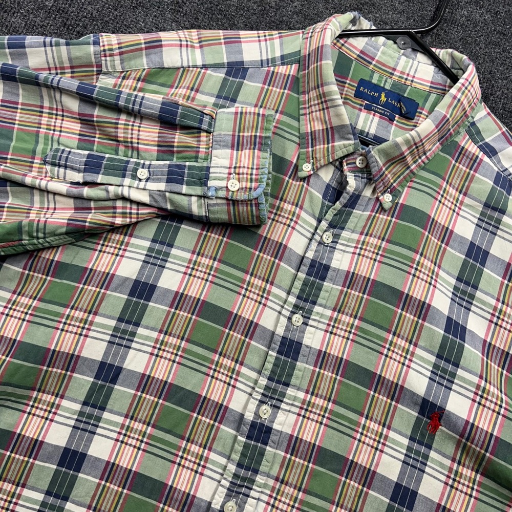 Ralph Lauren Mens 3XB Classic Fit Plaid Button Down Shirt Green Red Long Sleeve